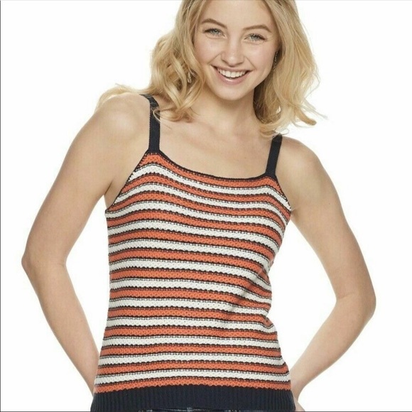 It’s Our Time Jr. XL Blue/Orange Striped Tank Knitted Top - Picture 1 of 2